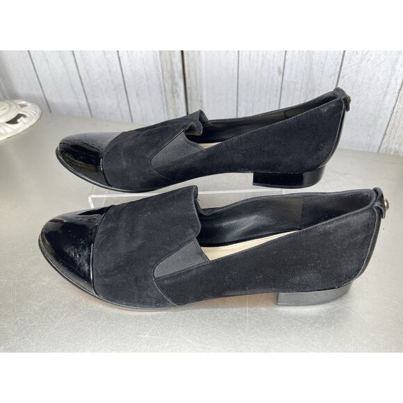 VINCE CAMUTO SIGNATURE Patent Leather Suede VI- DONY FLATS BLACK Size 10 - Picture 1 of 5